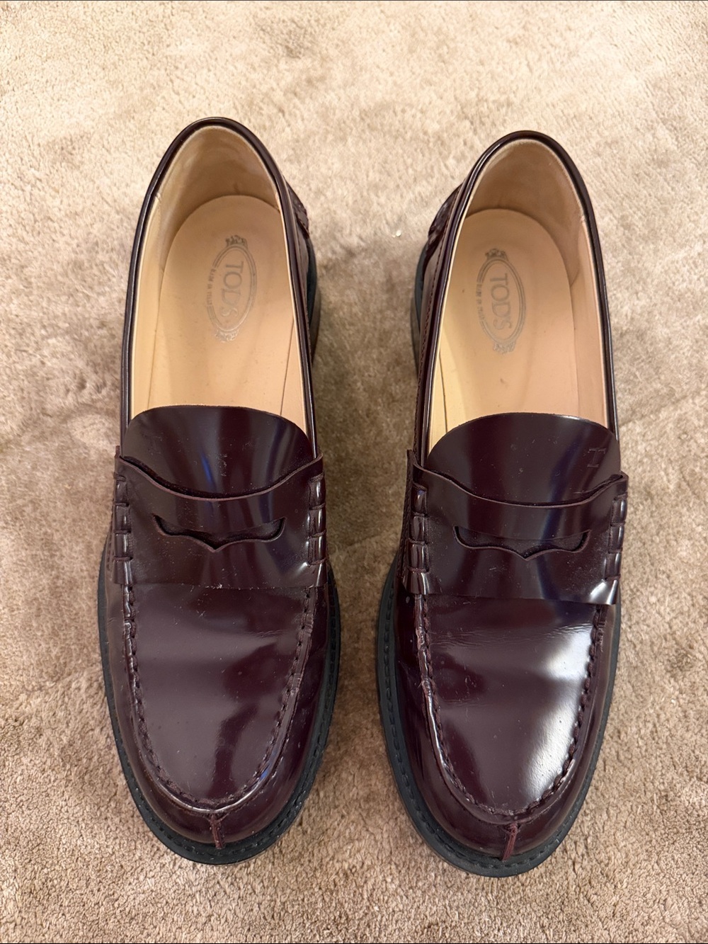 TOD'S Women’s Dark Burgundy Leather Penny Loafers